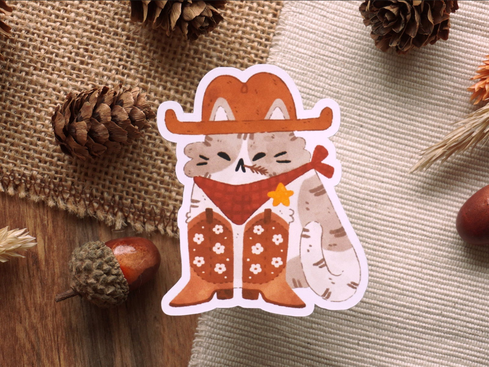 Cowboy Cat Sticker - Bymossypine