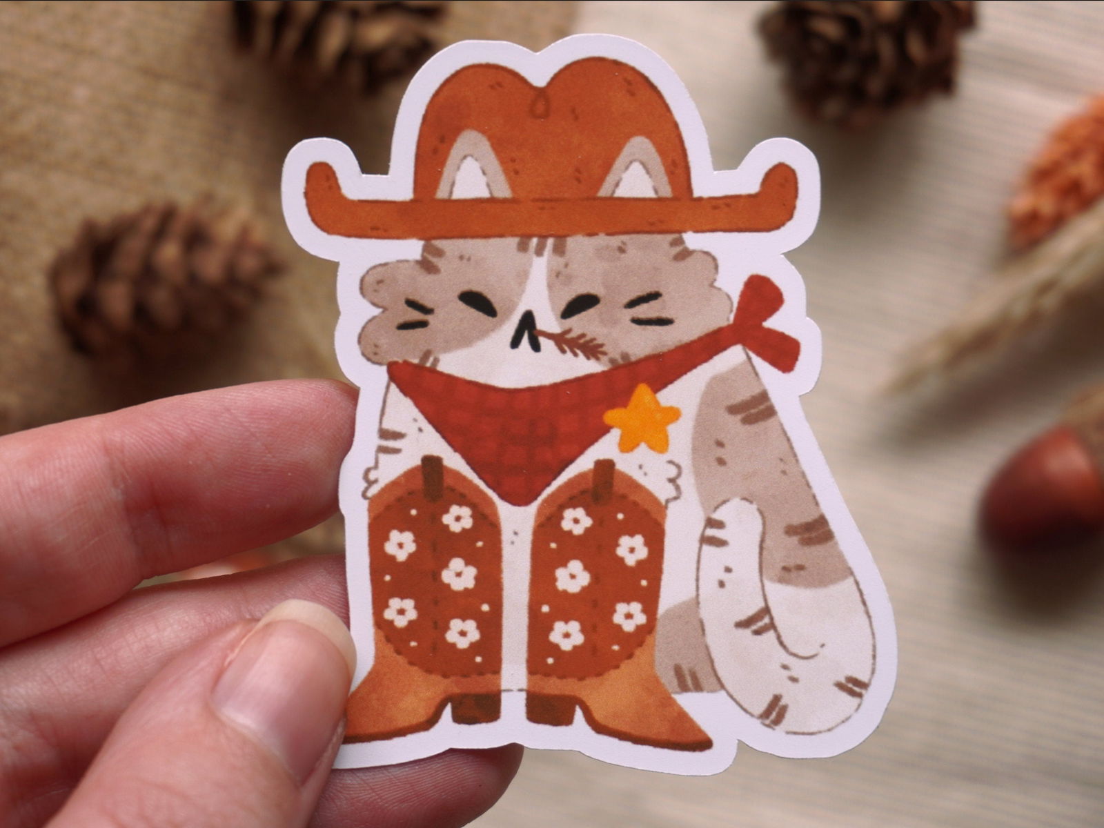 Cowboy Cat Sticker - Bymossypine