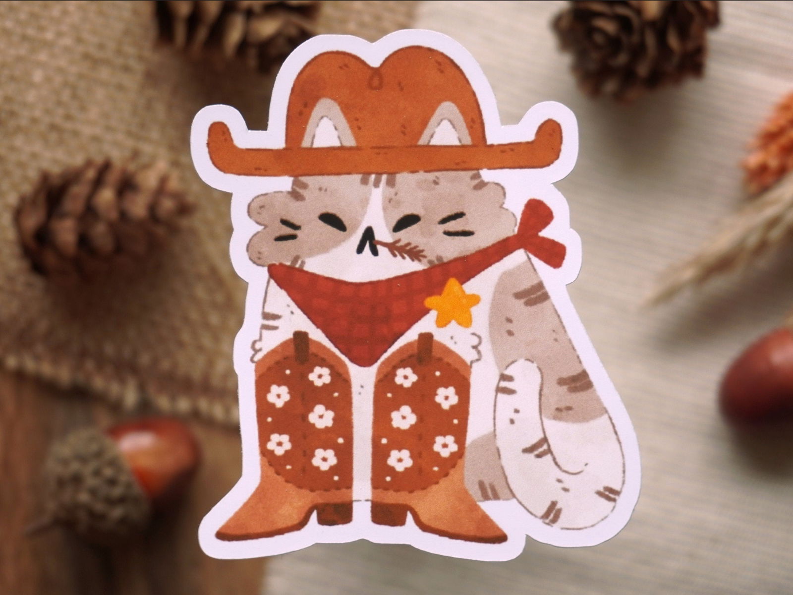 Cowboy Cat Sticker - Bymossypine