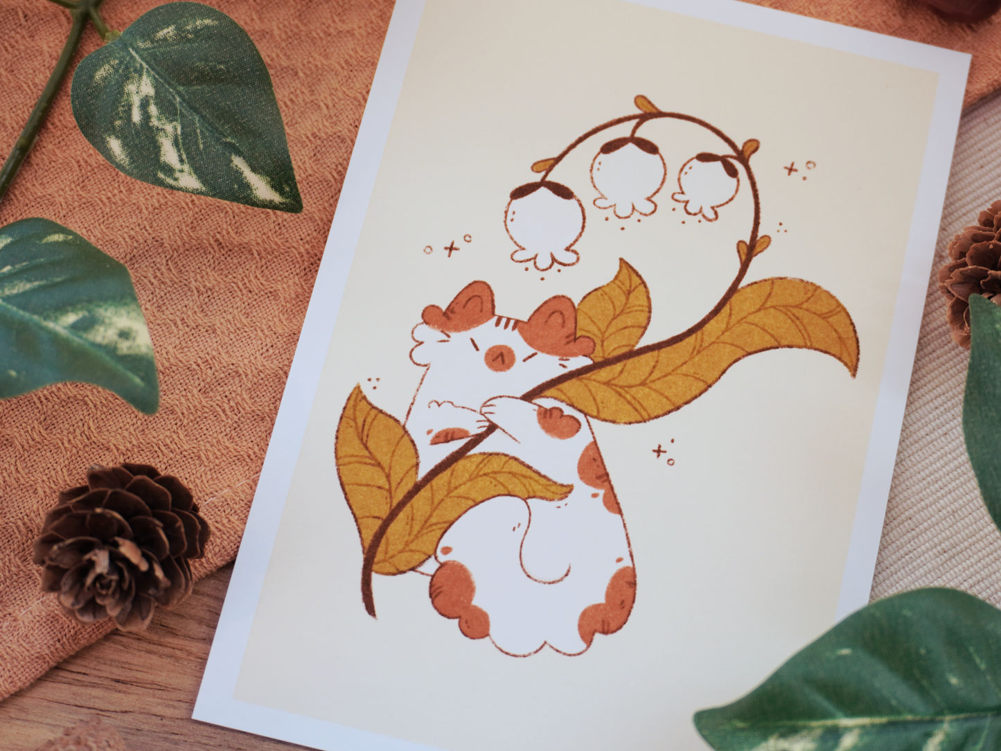 Lily of the Valley Cat Art Print - Bymossypine