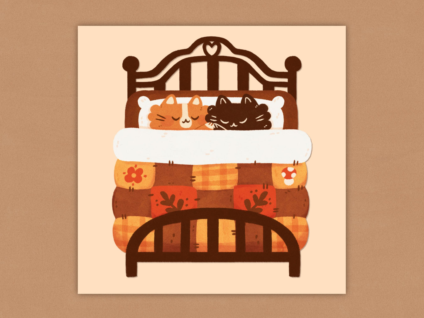 Cozy Cats in Bed Square Art Print