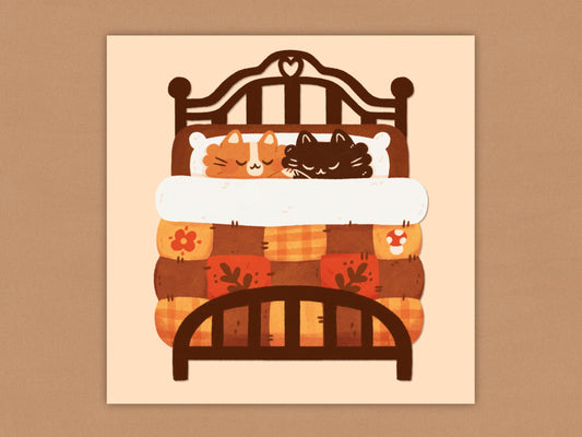 Cozy Cats in Bed Square Art Print