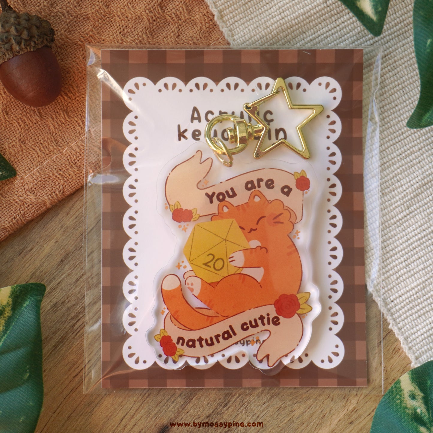 Natural Cutie D20 Cat Acrylic Keychain