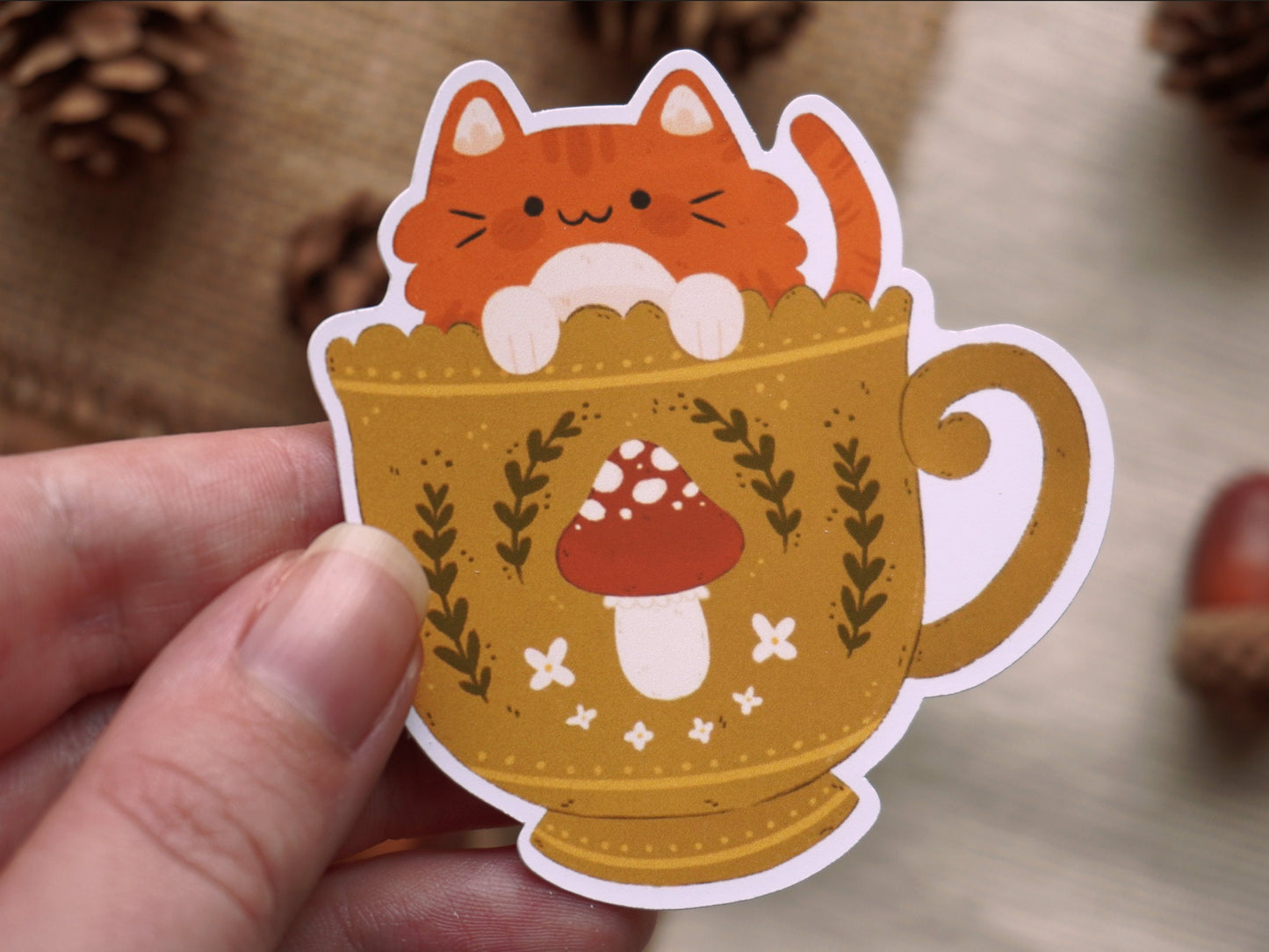 Cat in Tea Cup Sticker