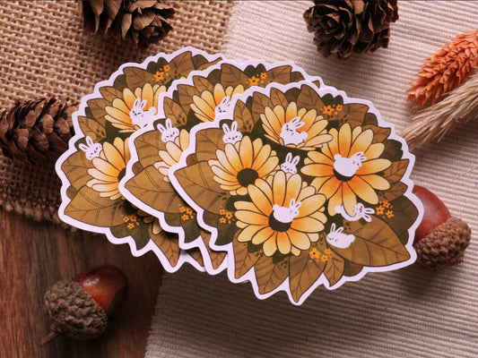 Yellow Flower Bunnies Sticker