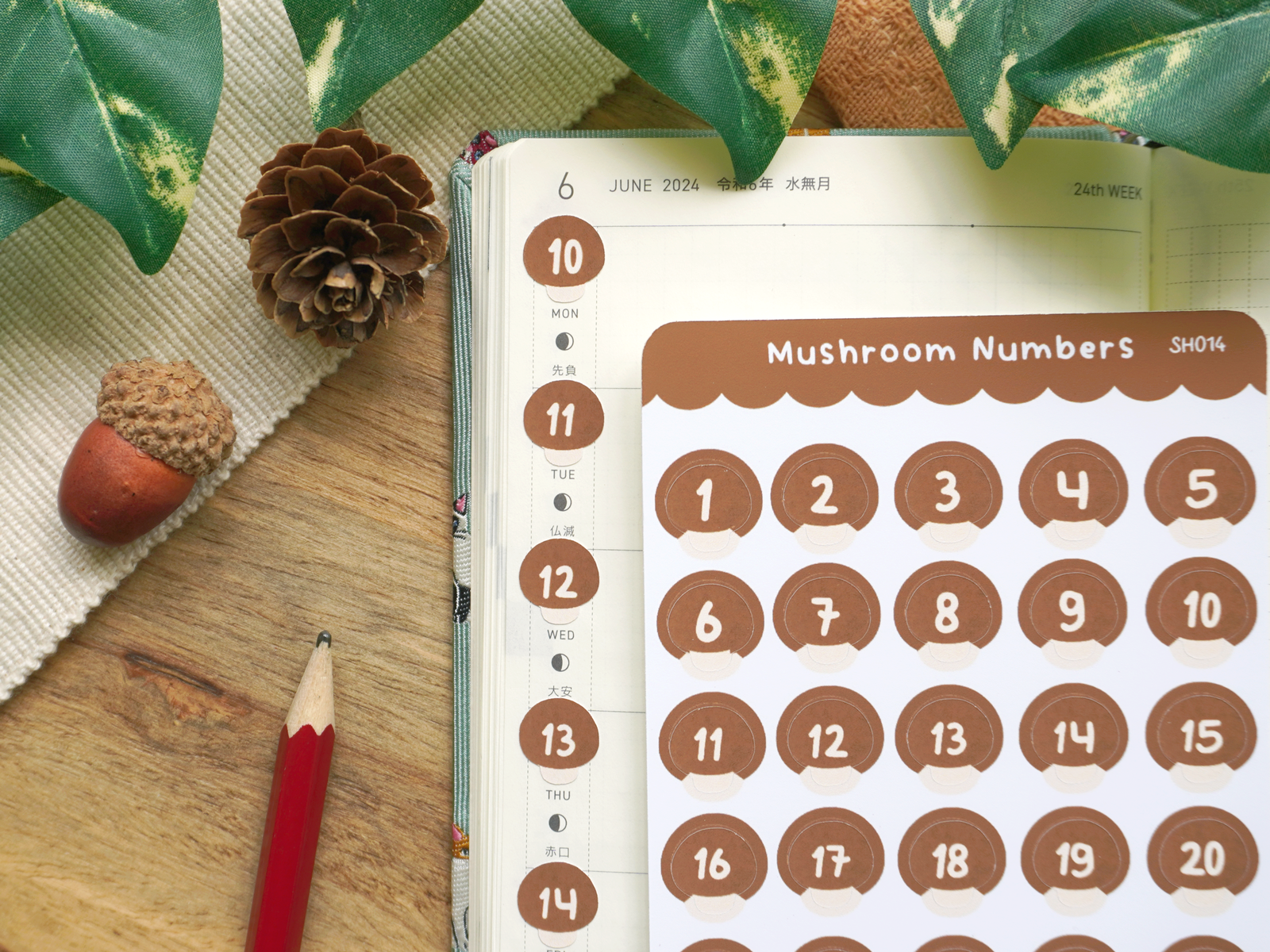 Brown Mushroom Numbers Sticker sheet - Bymossypine