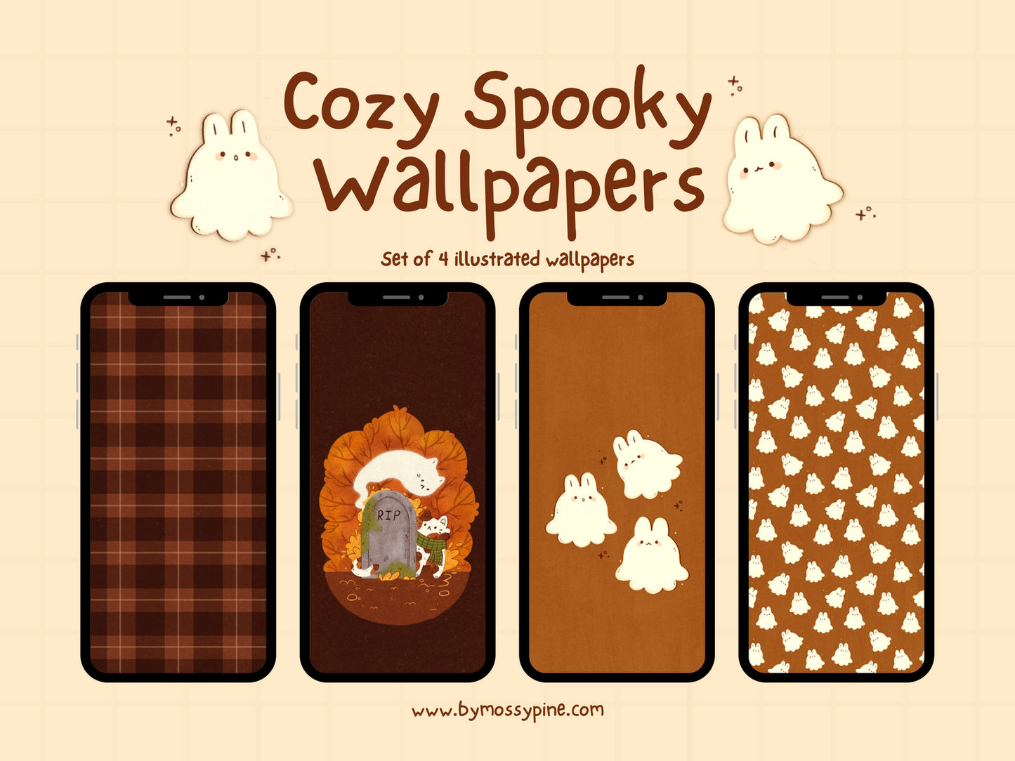 Cozy Spooky Illustrated Phone Wallpapers - Bymossypine