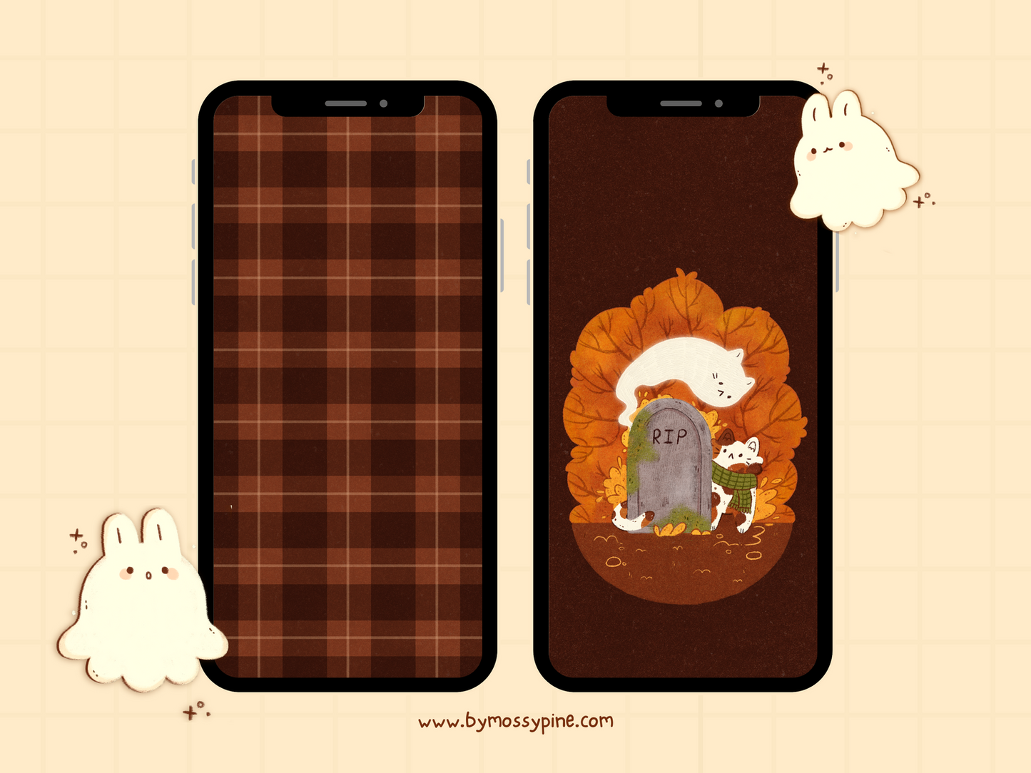 Cozy Spooky Illustrated Phone Wallpapers - Bymossypine