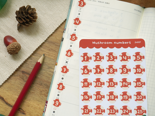 Mushroom Numbers Sticker sheet - Bymossypine