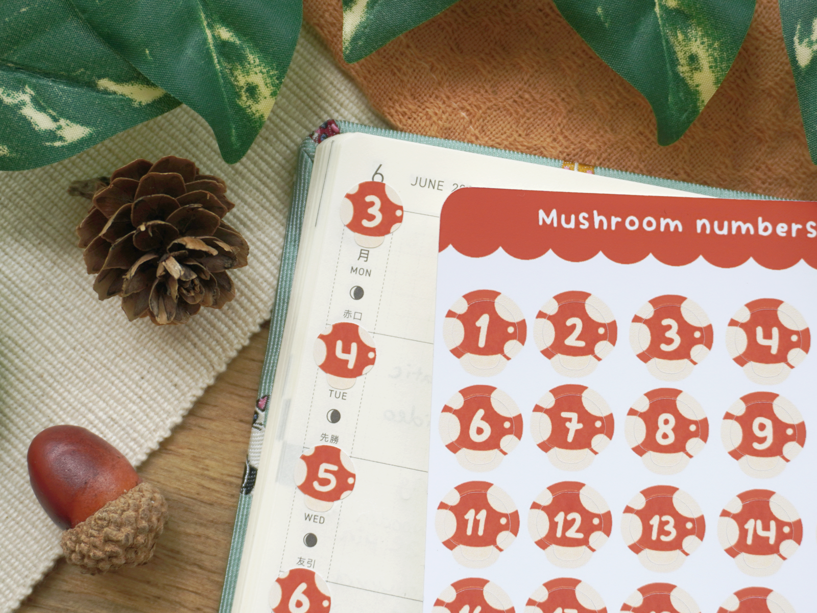 Mushroom Numbers Sticker sheet - Bymossypine