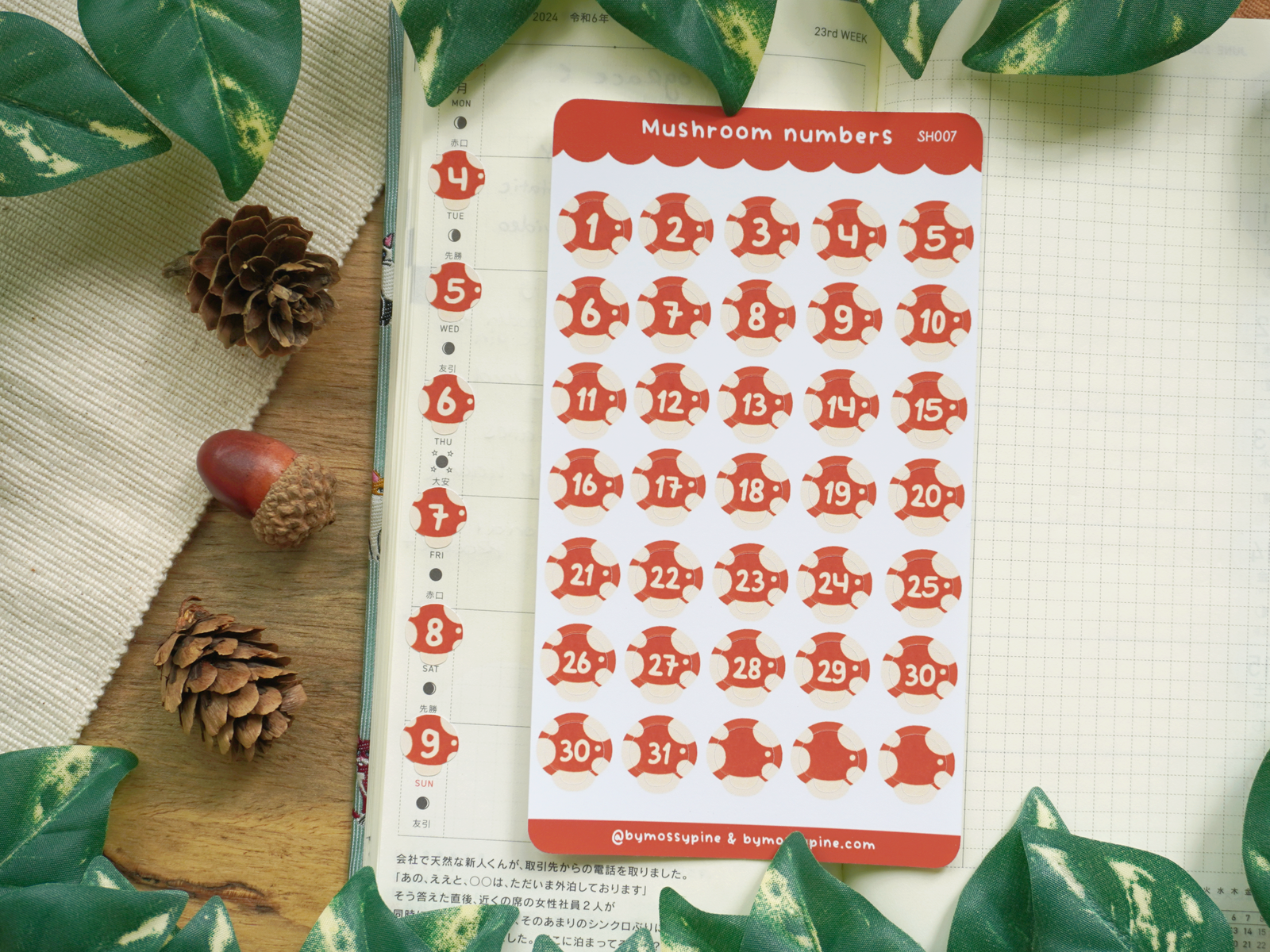 Mushroom Numbers Sticker sheet - Bymossypine