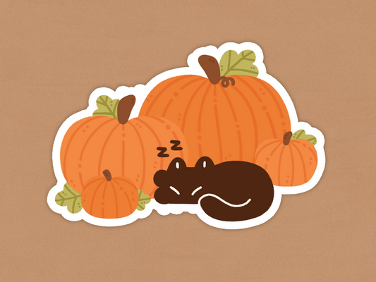Sleepy Black Cat Pumpkins Vinyl Sticker