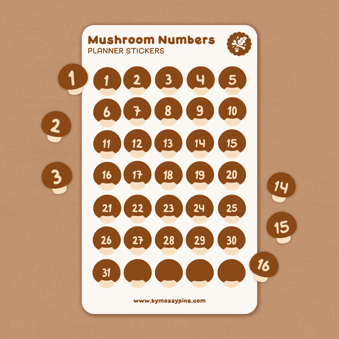 Mushroom Numbers | Journaling Sticker Sheet