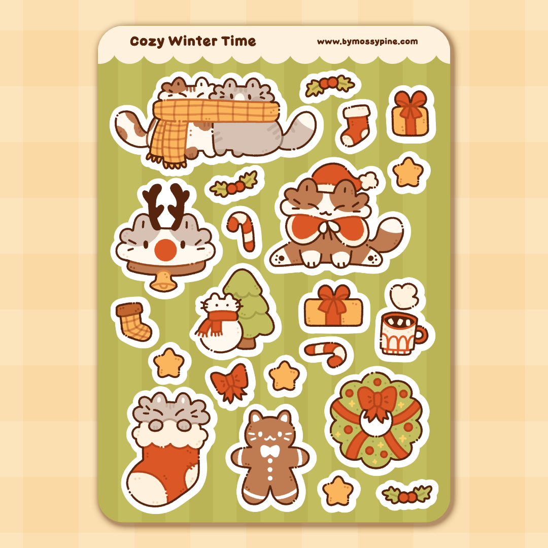 Cozy Winter Time Sticker Sheet | Mossy Mail November & December ❄️