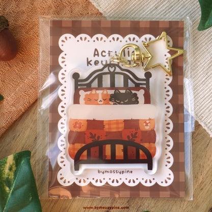 Cozy Bedtime Cats Acrylic Keychain