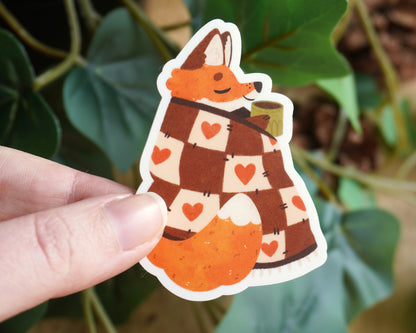 Cozy Blanket Fox Vinyl Sticker