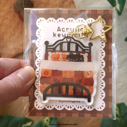Cozy Bedtime Cats Acrylic Keychain